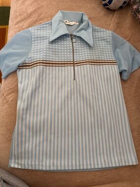 Vintage Blue Zip-Front Knit Top 1970s